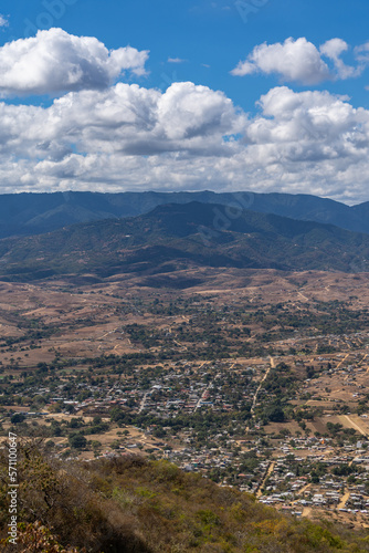Beautiful view of the large Mexican city of Oaxaca from Monte Alban. View of the endless mountain peaks. © nikwaller
