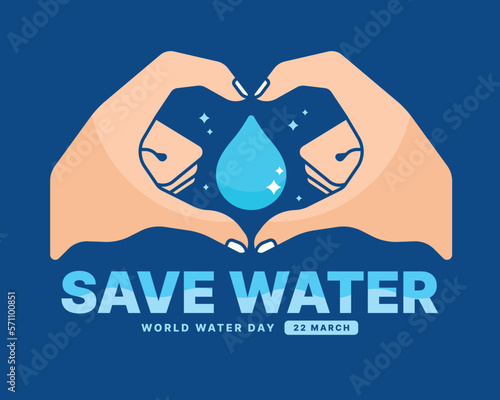 world water day - Save water text and hands together forming a heart shape with drop water sign in center on blue background vector design