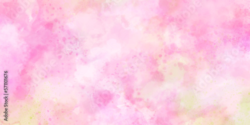 淡いピンクと黄緑のやさしい抽象画 桜 水彩イラストレーション背景 © AMONT