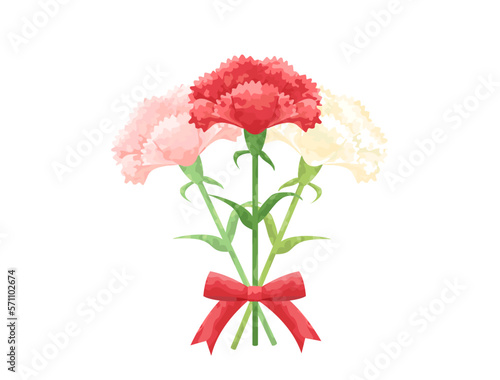 母の日などに使える赤とピンクと白のカーネーションの花束のイラスト