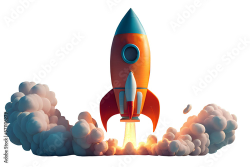 Tela 3D rocket in space Business startup and business growth concept, isolated on whi
