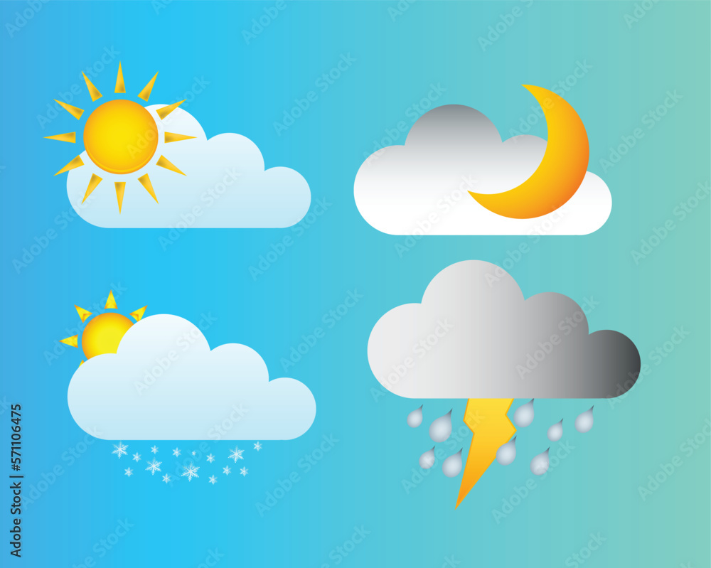 weather icons set, sun, cloud, moon, star, rain, snowflake, thunder weather icons set, sun, cloud, moon, star, rain, snowflake, thunder
