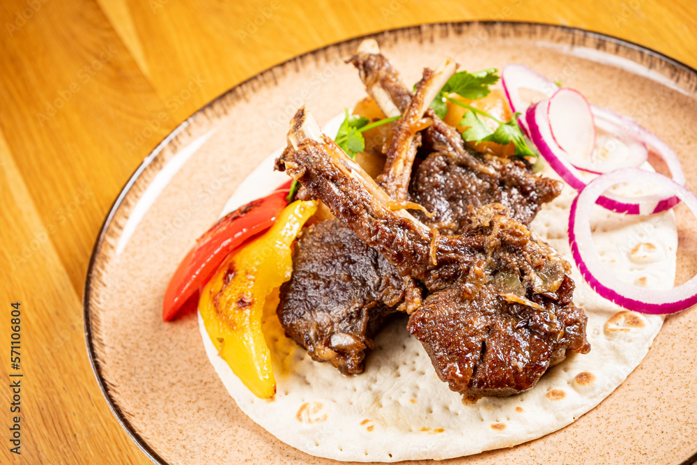 lamb with grilled vegetables and flatbread lamb with grilled vegetables and flatbread