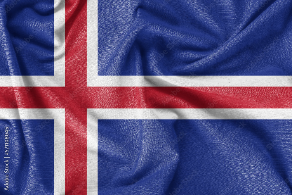 Fototapeta premium Iceland country flag background realistic silk fabric