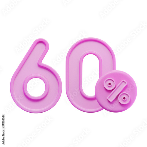 60% Percentage Pink 3D Icon