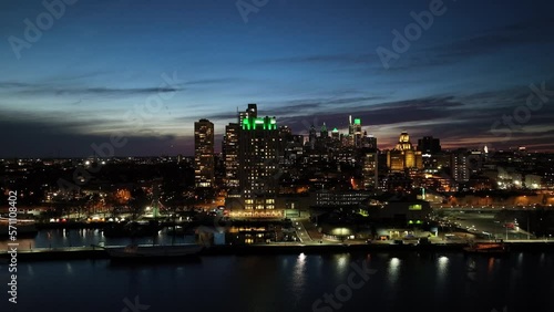 Wallpaper Mural Aerial View of Center City Philadelphia at Night Lit Green for Philadelphia Eagles Superbowl
 Torontodigital.ca