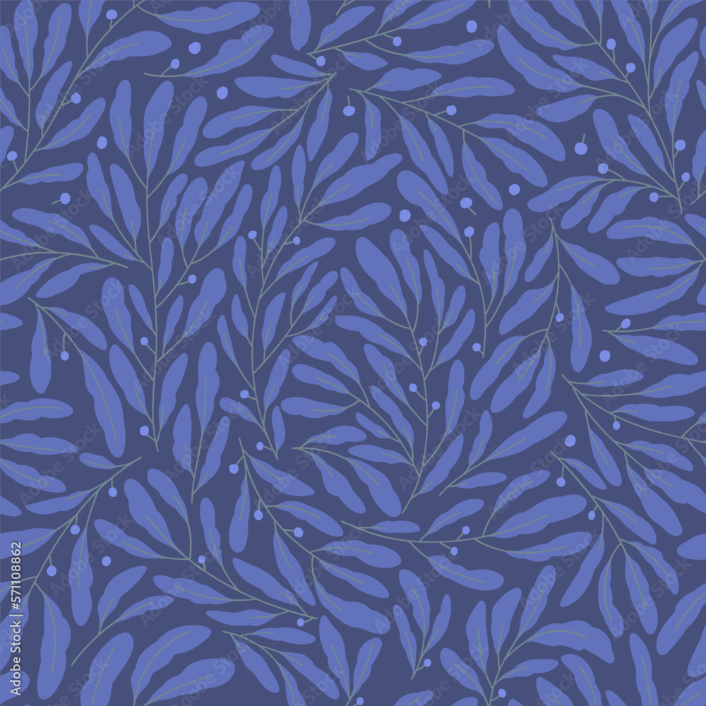 Seamless pattern with elegant blue branch, leaves Seamless pattern with elegant blue branch, leaves