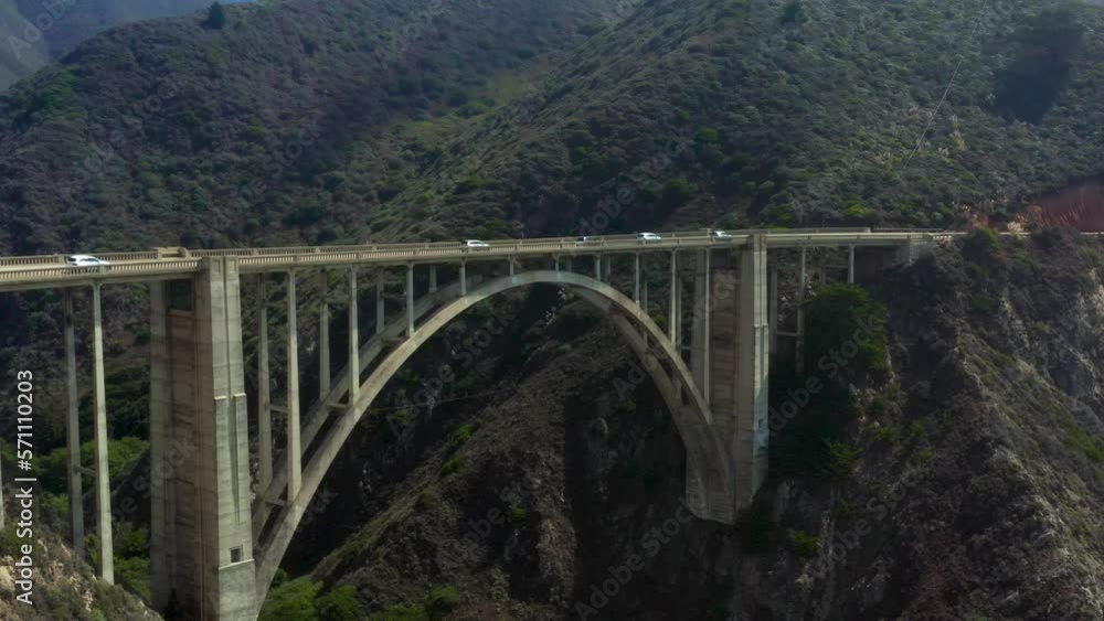 Bixby Open-Spandrel Canyon Bridge on California Big Sur Coast, Aerial Drone View Bixby Open-Spandrel Canyon Bridge on California Big Sur Coast, Aerial Drone View