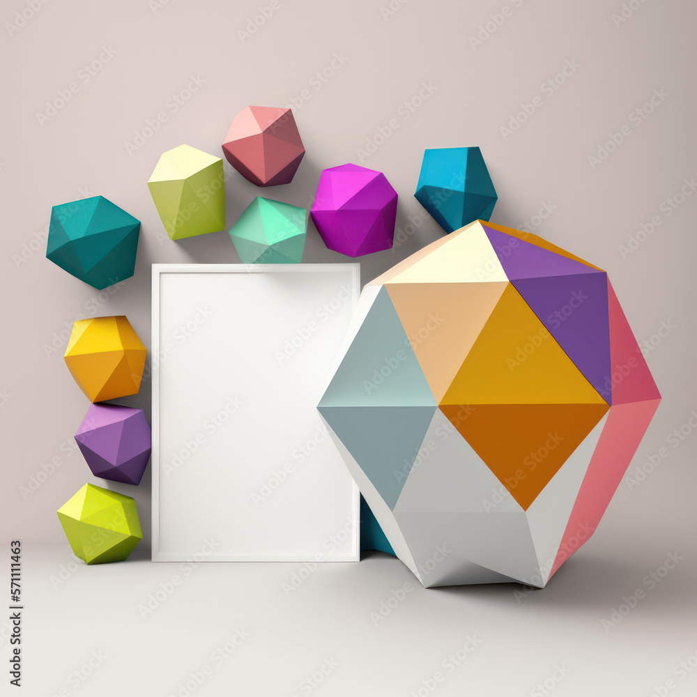 Mockup photo frame, multi-colored dodecahedron, with a sparkly surface. AI Generaion Mockup photo frame, multi-colored dodecahedron, with a sparkly surface. AI Generaion
