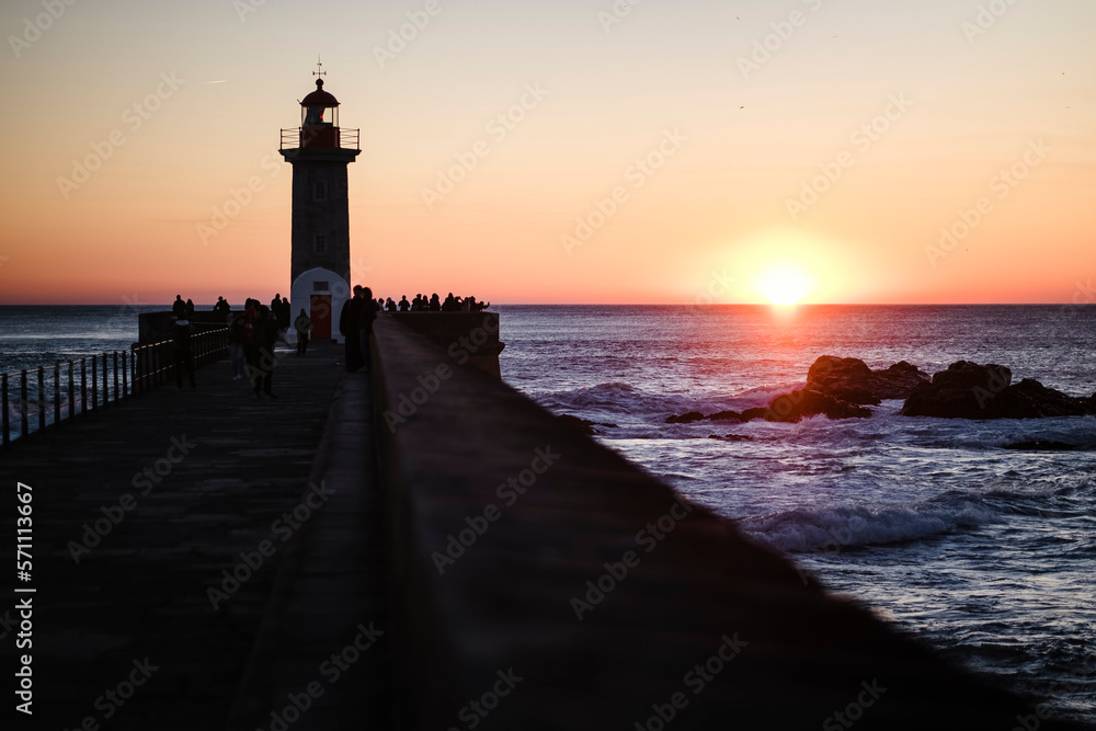 The Ocean Lighthouse in Porto in the evening in the soft backlight. Portugal.
