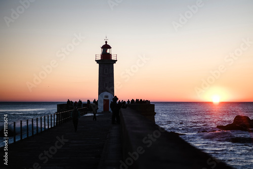 The lighthouse in Porto during a calm sunset. Portugal.