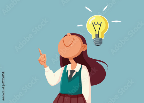 Foto Clever School Girl Having a Bright Idea Vector Cartoon Illustration