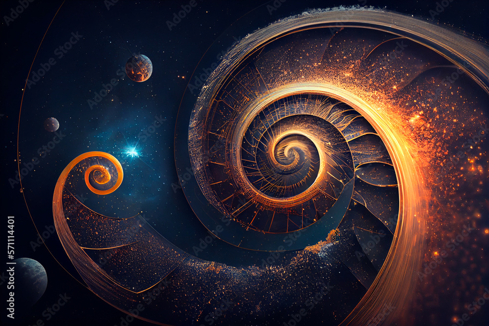 Abstract space background with golden spiral. Astrology and astronomy ...
