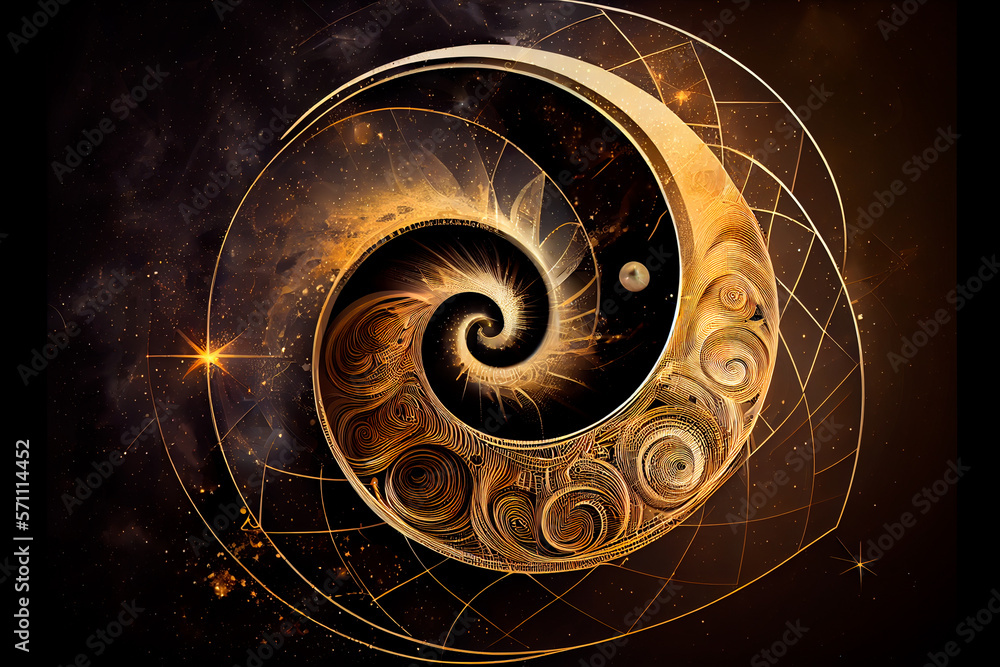 Abstract space background with golden spiral. Astrology and astronomy ...