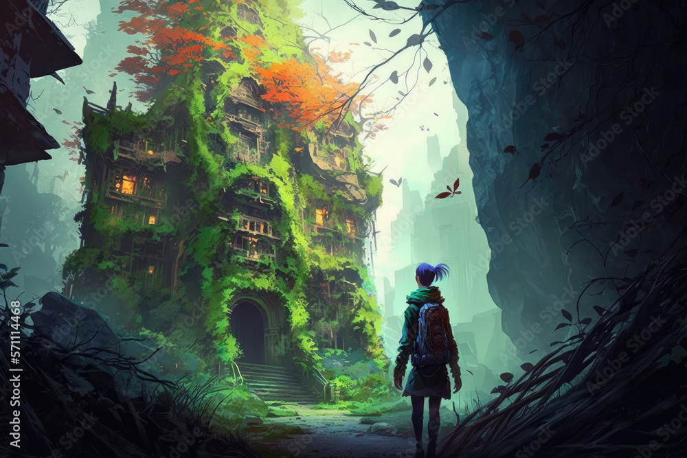 Obraz premium The Forest Reclaiming the Ruins of the City, digital art style