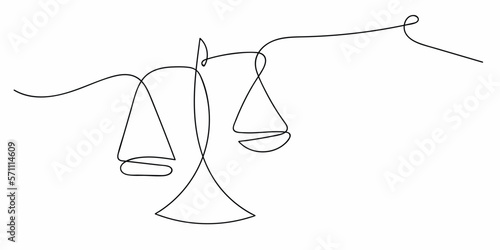 One continuous single line of court legal scales isolated on white background