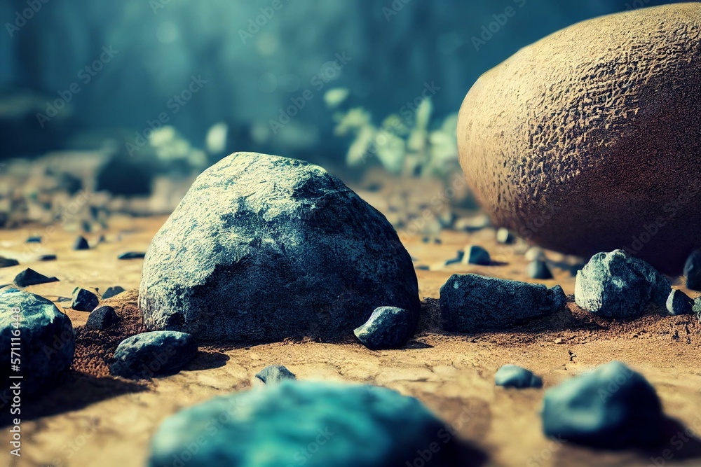 Soil section with rocks and tree roots. Background underground ...