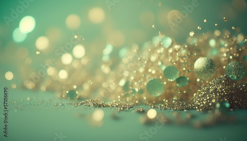 Giltter Gold and Green background with bokeh