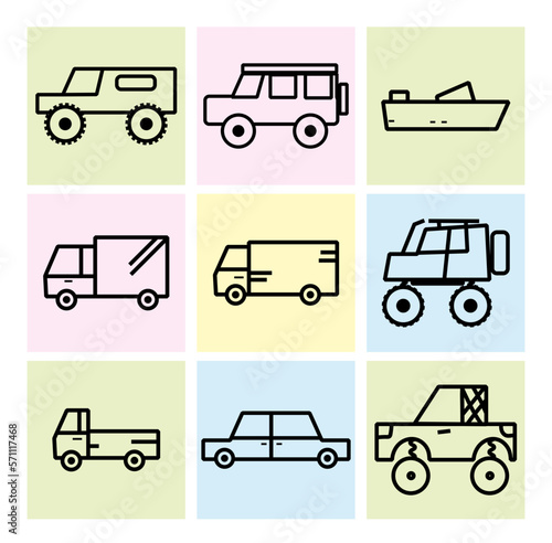 doodle transportation icons vector set