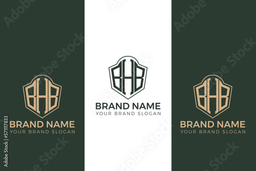 BHB abstract monogram shield logo design on white background. BHB creative initials letter logo concept.
 photo