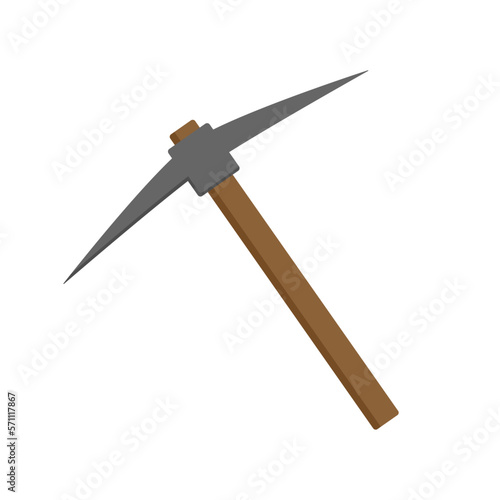 Wooden pickaxe and gold nugget vector illustration.