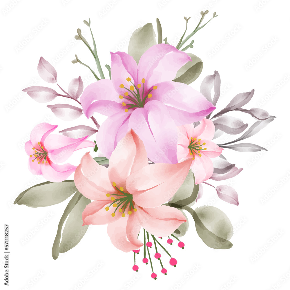 Obraz premium lily flower watercolor bouquet decoration
