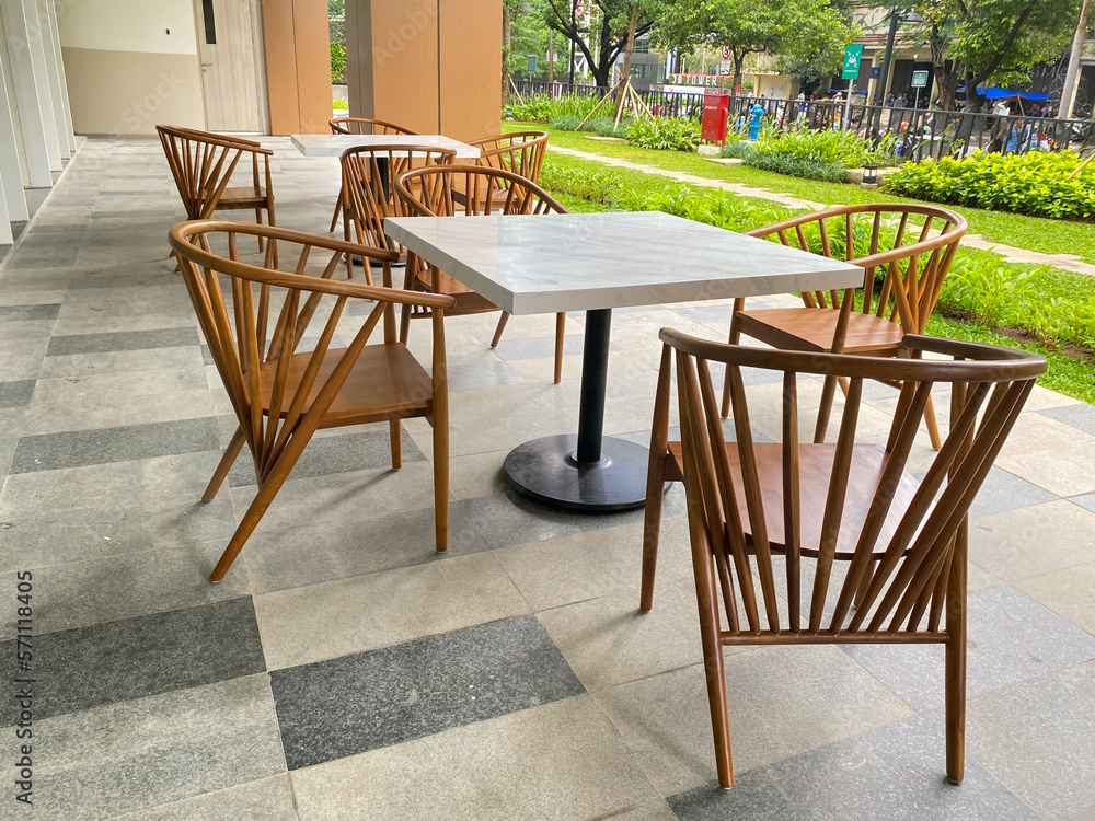 tables and chairs in a cafe