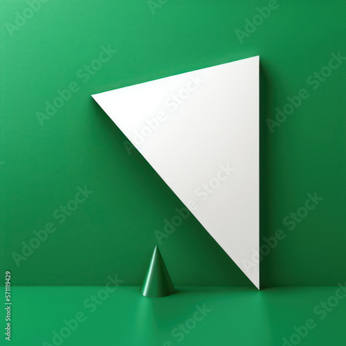 Abstract modern background, vibrant green triangle, with a pointed top and curved sides. AI generation.