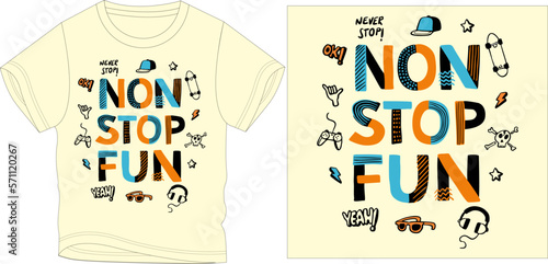 NON STOP FUN CAP SKATE GAME t-shirt graphic design vector illustration
