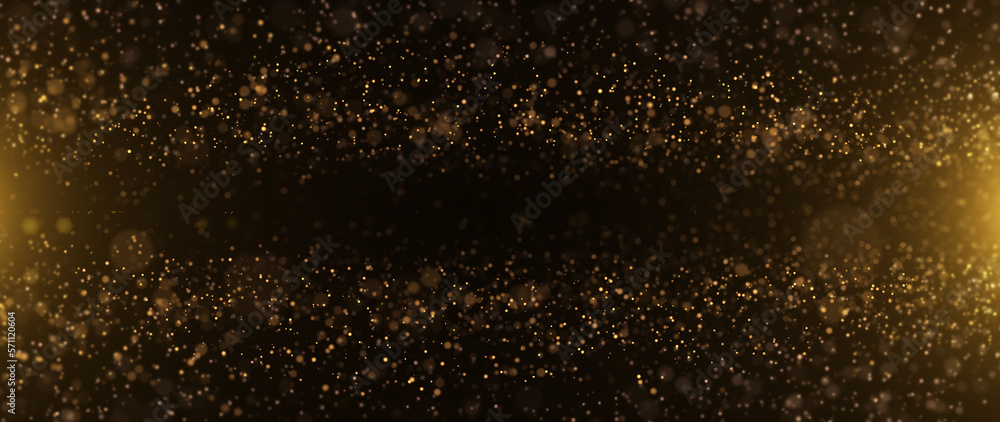 Banner gold particles abstract background with shining golden floor particle stars dust.