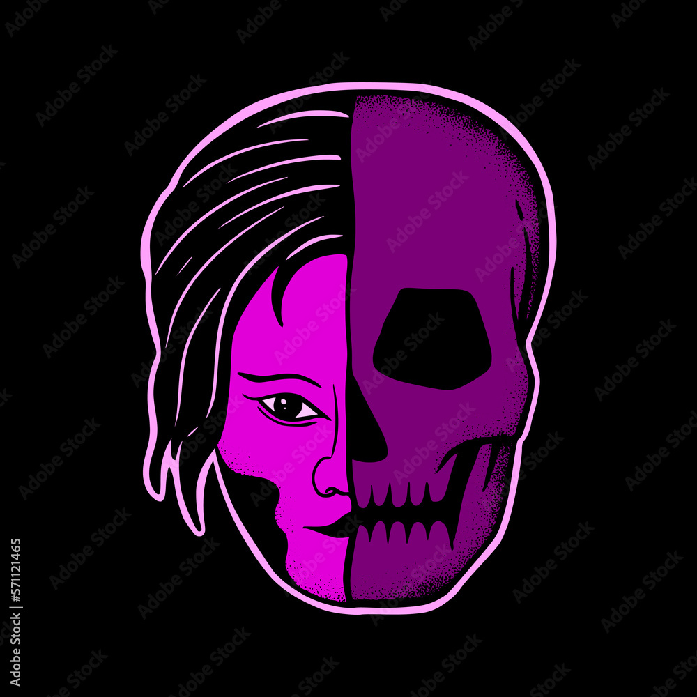 Girl skull art Illustration hand drawn style premium vector for tattoo, sticker, logo etc Girl skull art Illustration hand drawn style premium vector for tattoo, sticker, logo etc