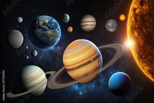 Realistic solar system very detailed illustration Generative AI