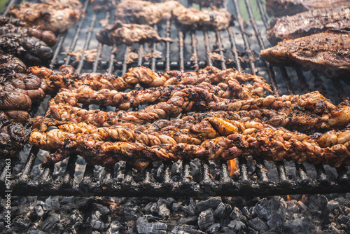 Grilled beef chitterlings prepared in Argentinean style