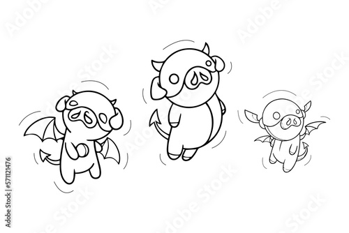 set-drawing of cute pigs are cosplaying in various conditions and styles. little devil cosplay