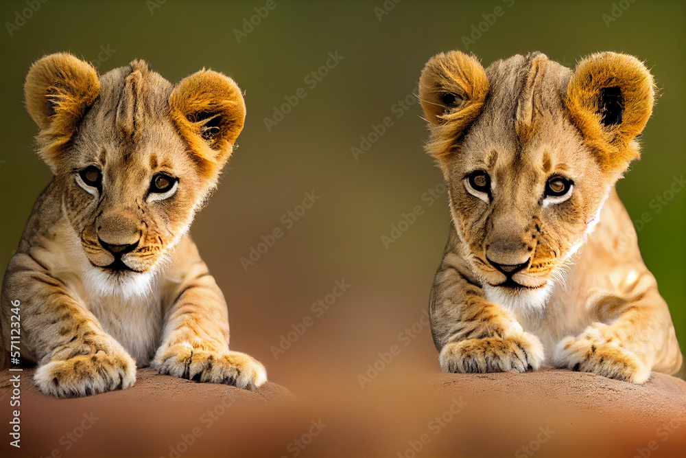 Portrait of a baby lion. Generative ai