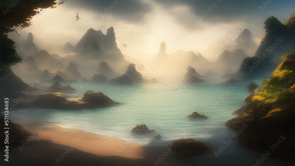 Fantasy tropical beach illustration