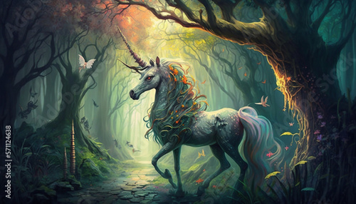 Enchanted Woodland: A Magical Forest with Unicorn, Dragon, and Fairies