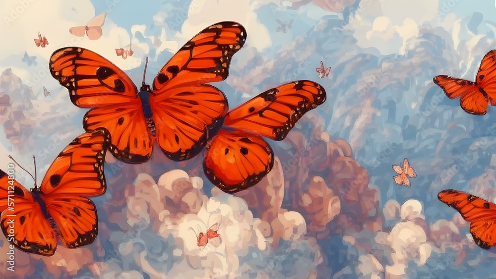 Surreal dreamy painterly butterfly illustration