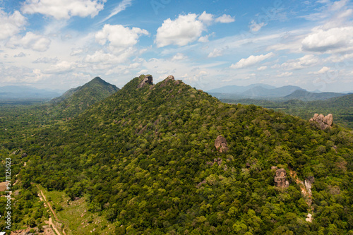 Jungle and tropical forests among the hills and mountains. Tropical landscape of Sri Lanka.