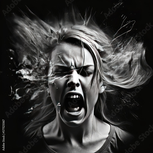 Fototapeta Woman screaming and breaking apart