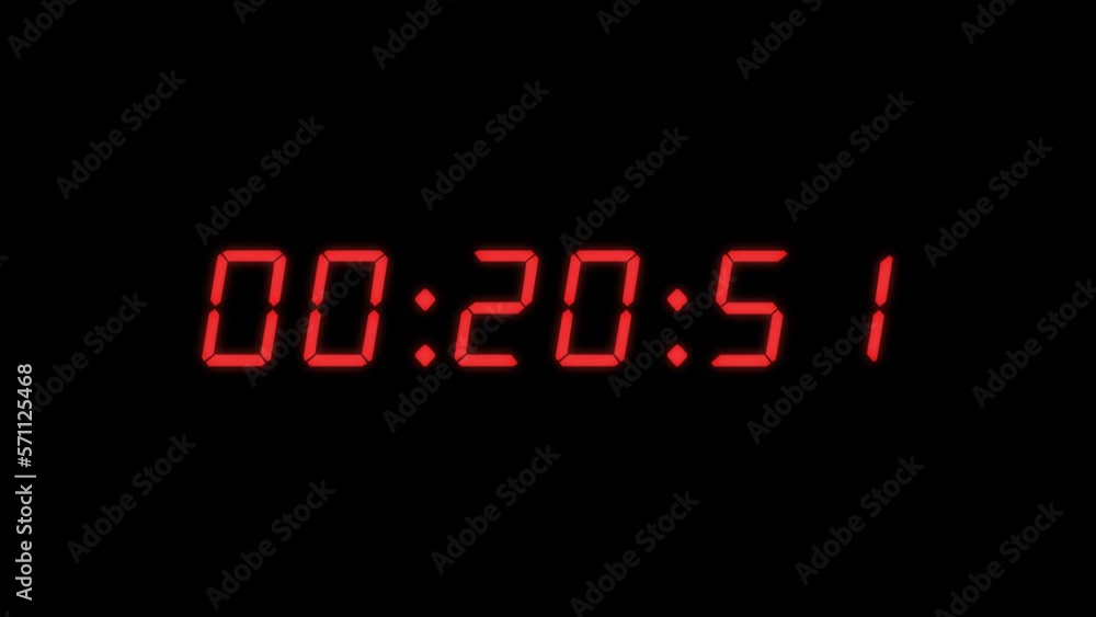 6-digits 25 seconds digital clock countdown timer. Red digits on black colour bg. Retro digital alarm clock, count-down concept 6-digits 25 seconds digital clock countdown timer. Red digits on black colour bg. Retro digital alarm clock, count-down concept