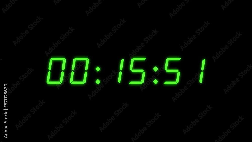 6-digits 20 seconds digital clock countdown timer. Green digits on ...