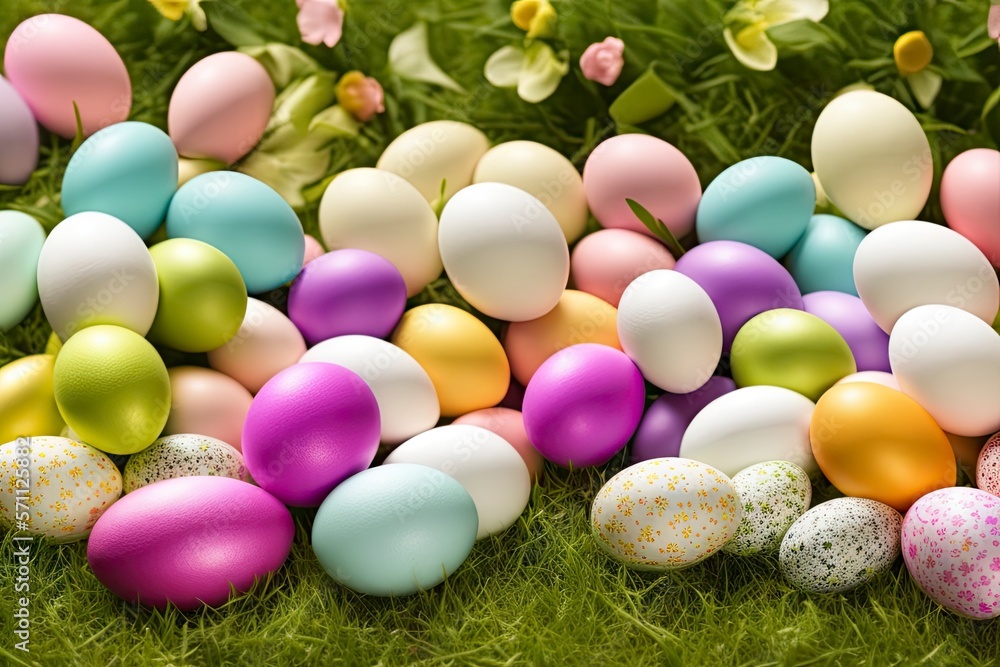 easter eggs on grass