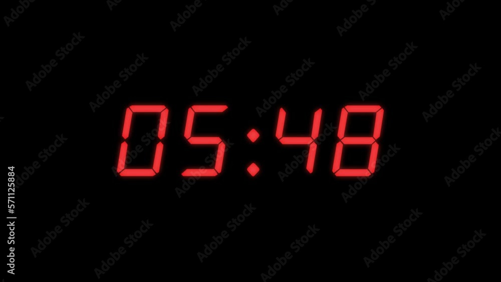 4-digits 50 seconds digital clock count-up timer. Red digits on black colour bg. Retro digital alarm clock concept 4-digits 50 seconds digital clock count-up timer. Red digits on black colour bg. Retro digital alarm clock concept