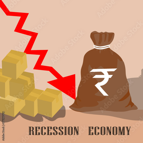 Decrease the value of Rupee, India Financial Crisis, Economic Crisis,Inflation, Fall in the value of money, Down arrow.