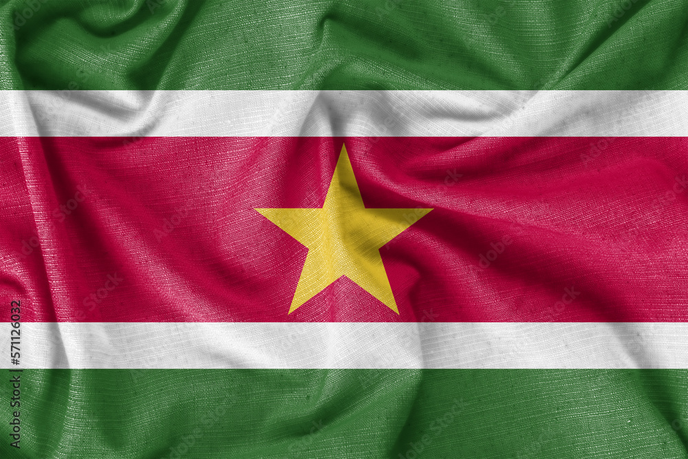 Obraz premium Suriname country flag background realistic silk fabric