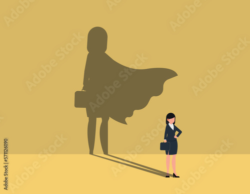Female boss or manager succeed, Businesswoman with superhero shadow. confident and successful business woman.