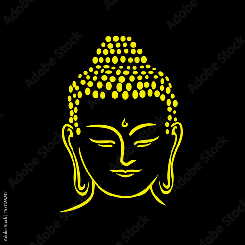 Vector illustration of Buddha face on black background .