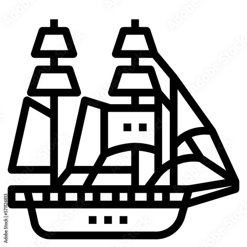 topsail schooner line icon style