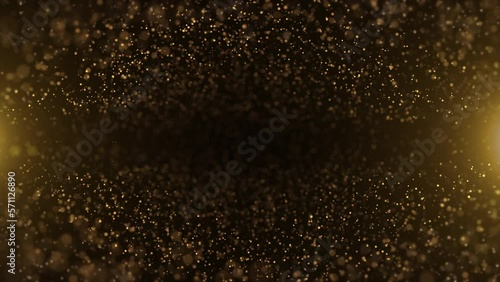 Gold particles abstract background with shining golden floor particle stars dust
